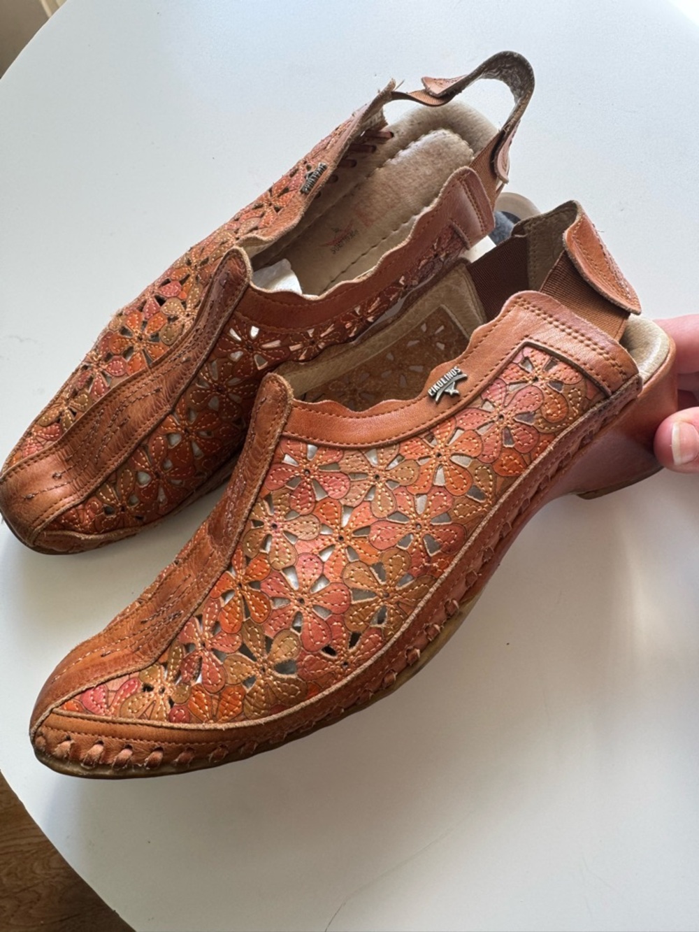 PIKOLINOS Floral Cutout Leather Slingback Mules
